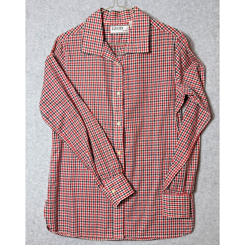 Vintage 70s IZOD for Her Plaid Cotton Button Down Shirt Women's Size 10